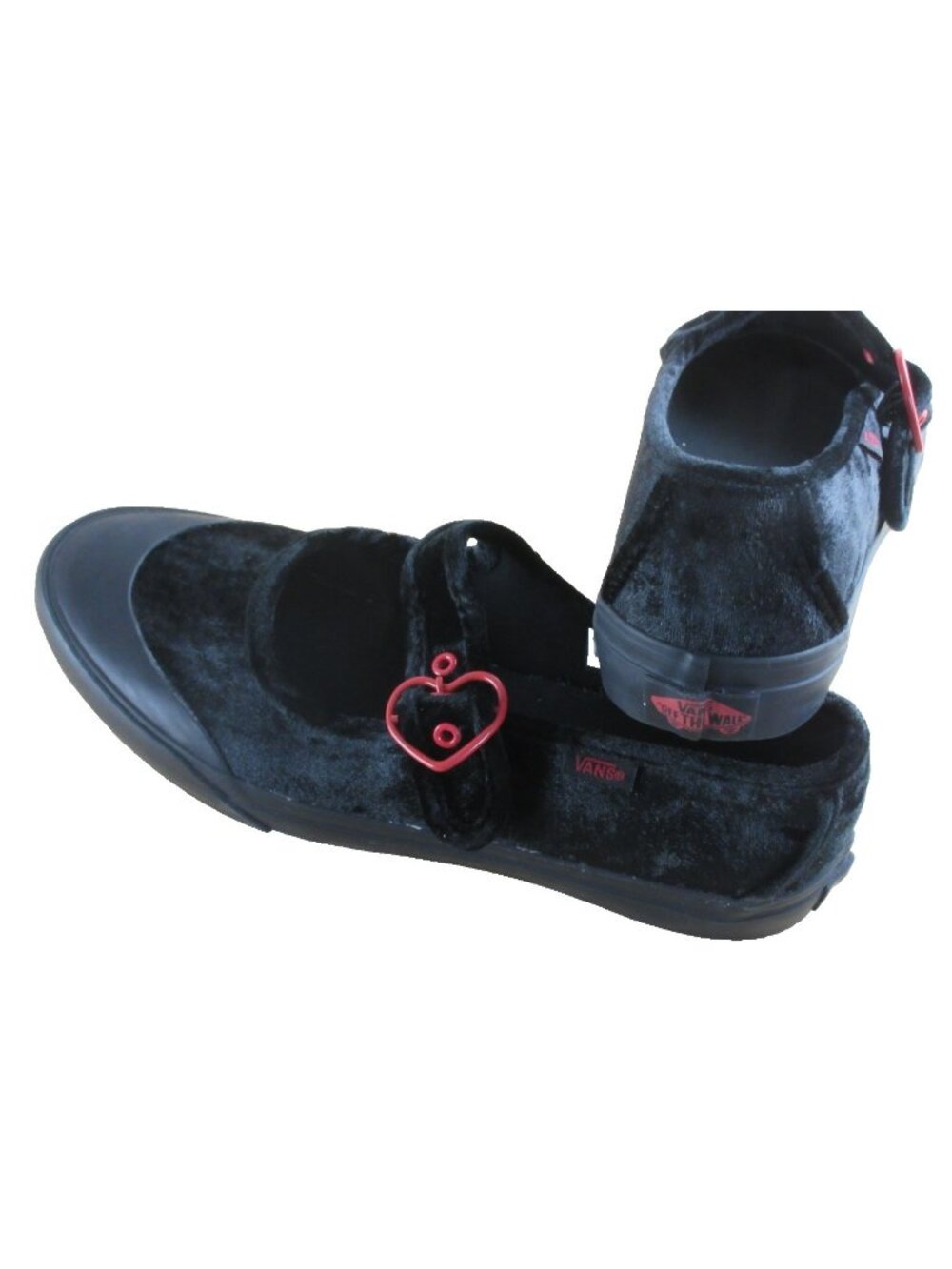 Vans Women's Mary Jane Hearts Black Red Velvet adjustable Sneakers Size 8 NEW - Picture 2 of 6